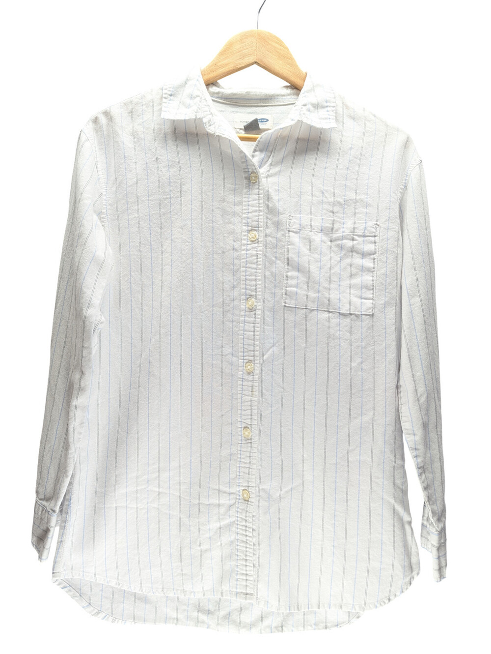 Old Navy Shirt S Button Front Striped Pocket White Blue